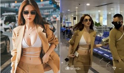 'Toát mồ hôi hột' với loạt khoảnh khắc Ngọc Trinh mặc vest lộ nội y ở sân bay